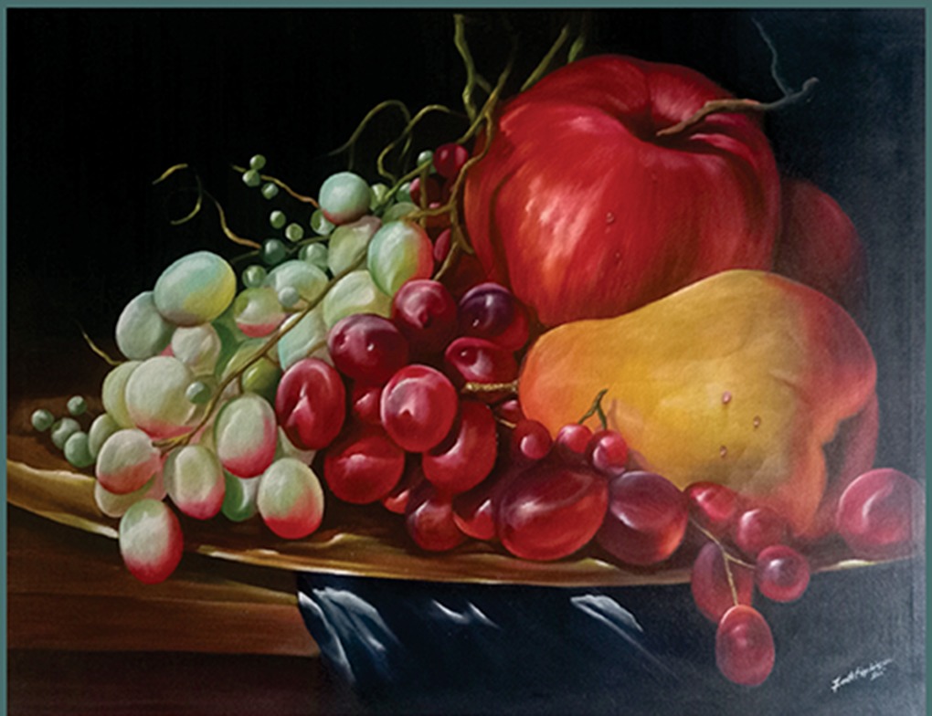Frutas e cores em uma composição de natureza-morta.